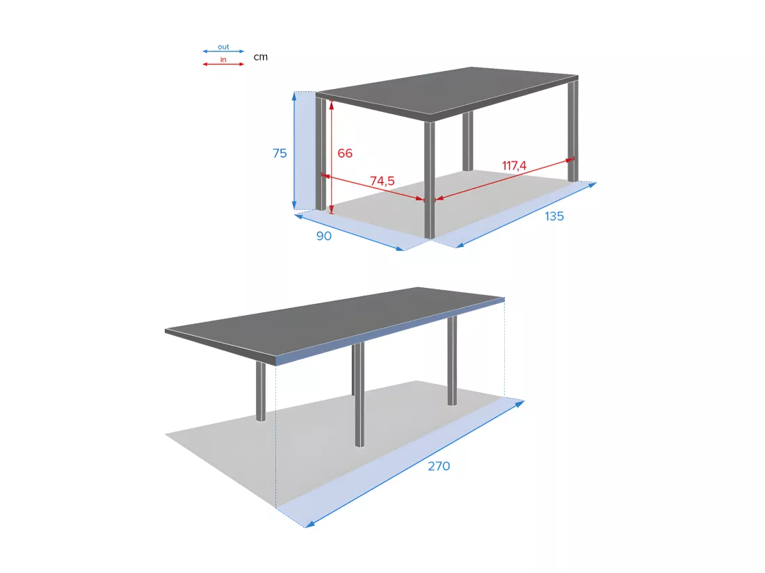 Table rectangulaire extensible Piazza 10 p. lin et blanc Hespéride
