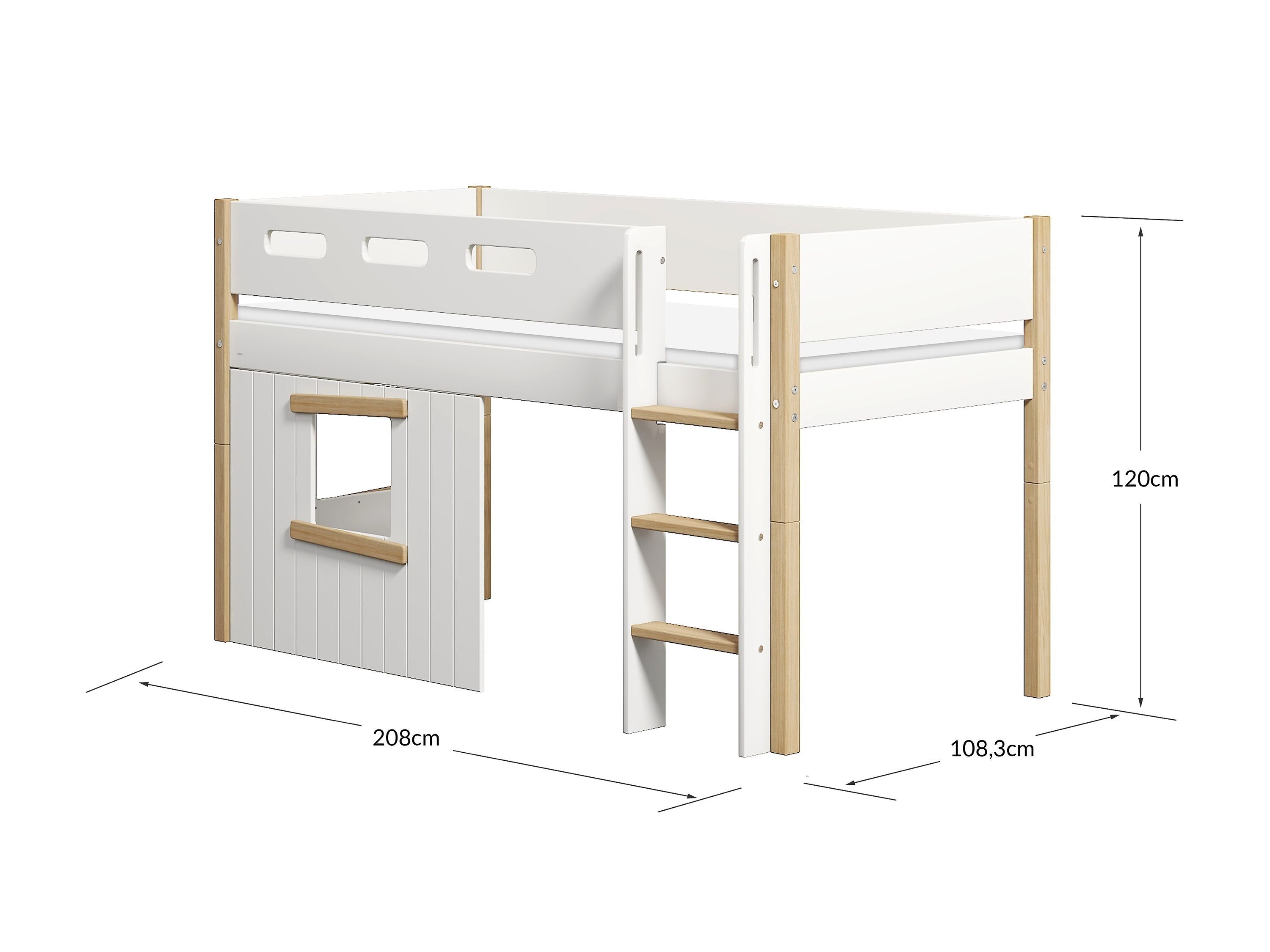Flexa NOR Halbhochbett mit Baumhaus - Weiss / B: 109.0 cm x T: 210.0 cm x H: 120.0 cm