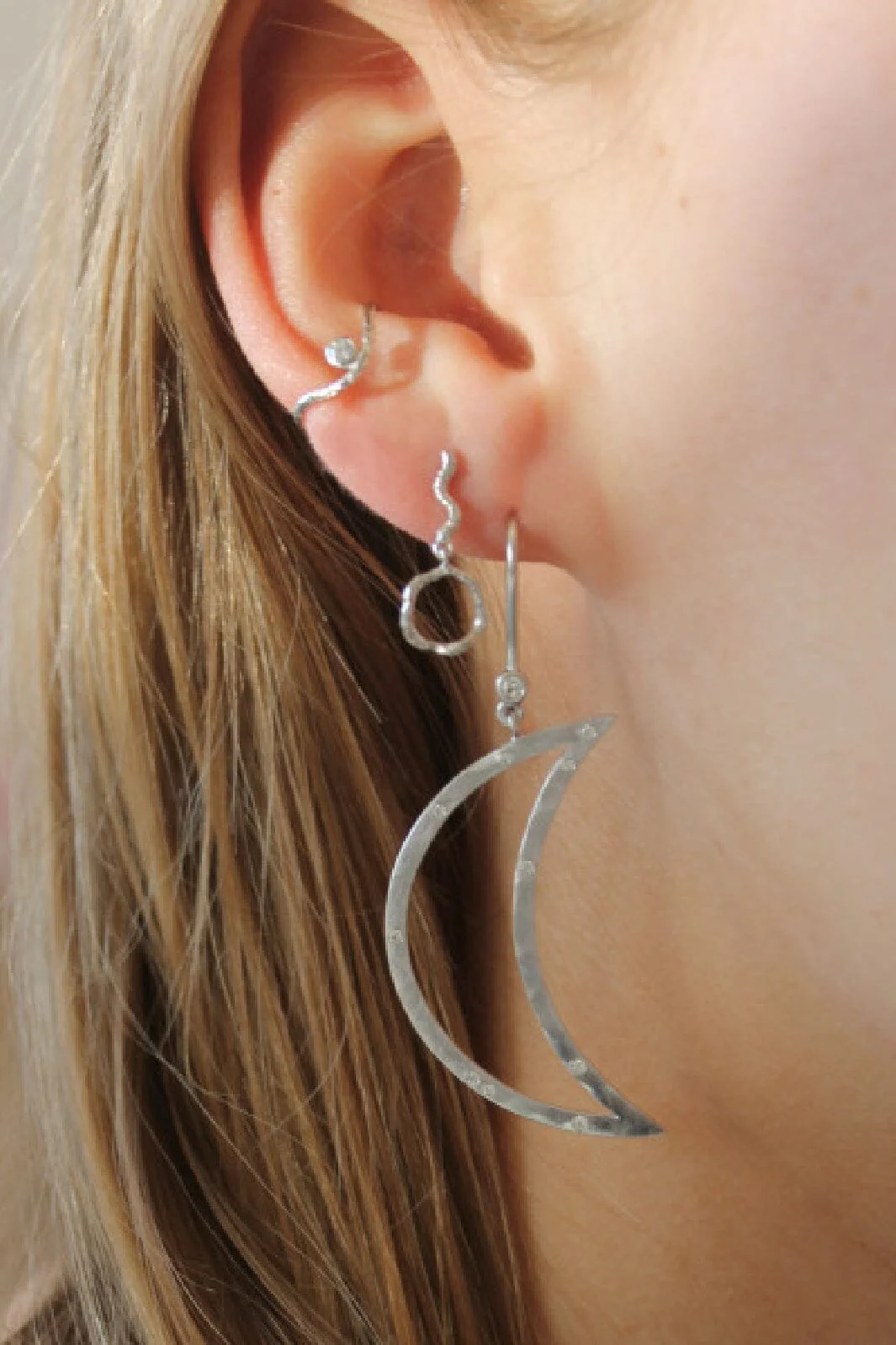 Stine A Big Bella Moon With Stones Earring Silver