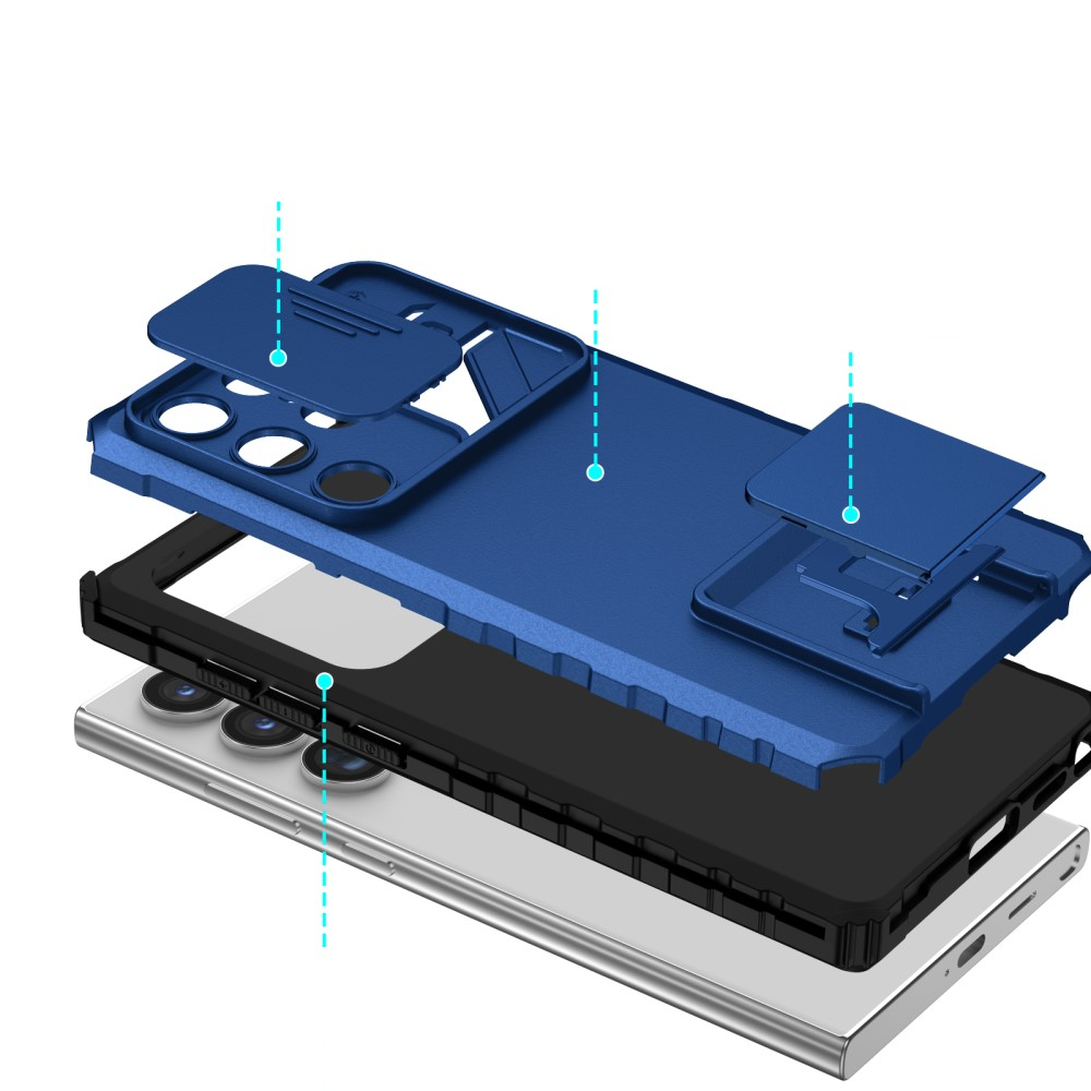 Samsung Galaxy S24 Ultra Hybrid Outdoor Hardcase Hülle mit Cam-Slider   Kickstand - Blau (Matt)
