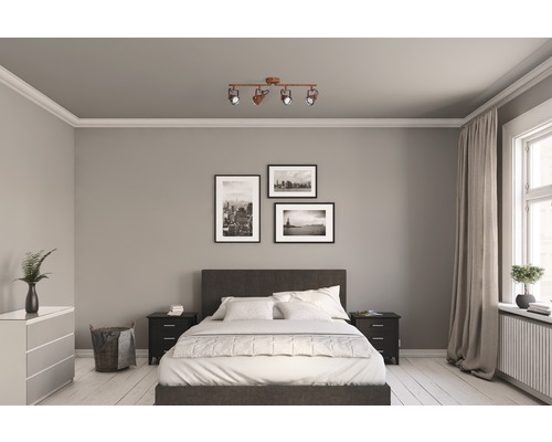 Plafondspot, 4-lichts, B 68 cm, roestkleurig/zwart
