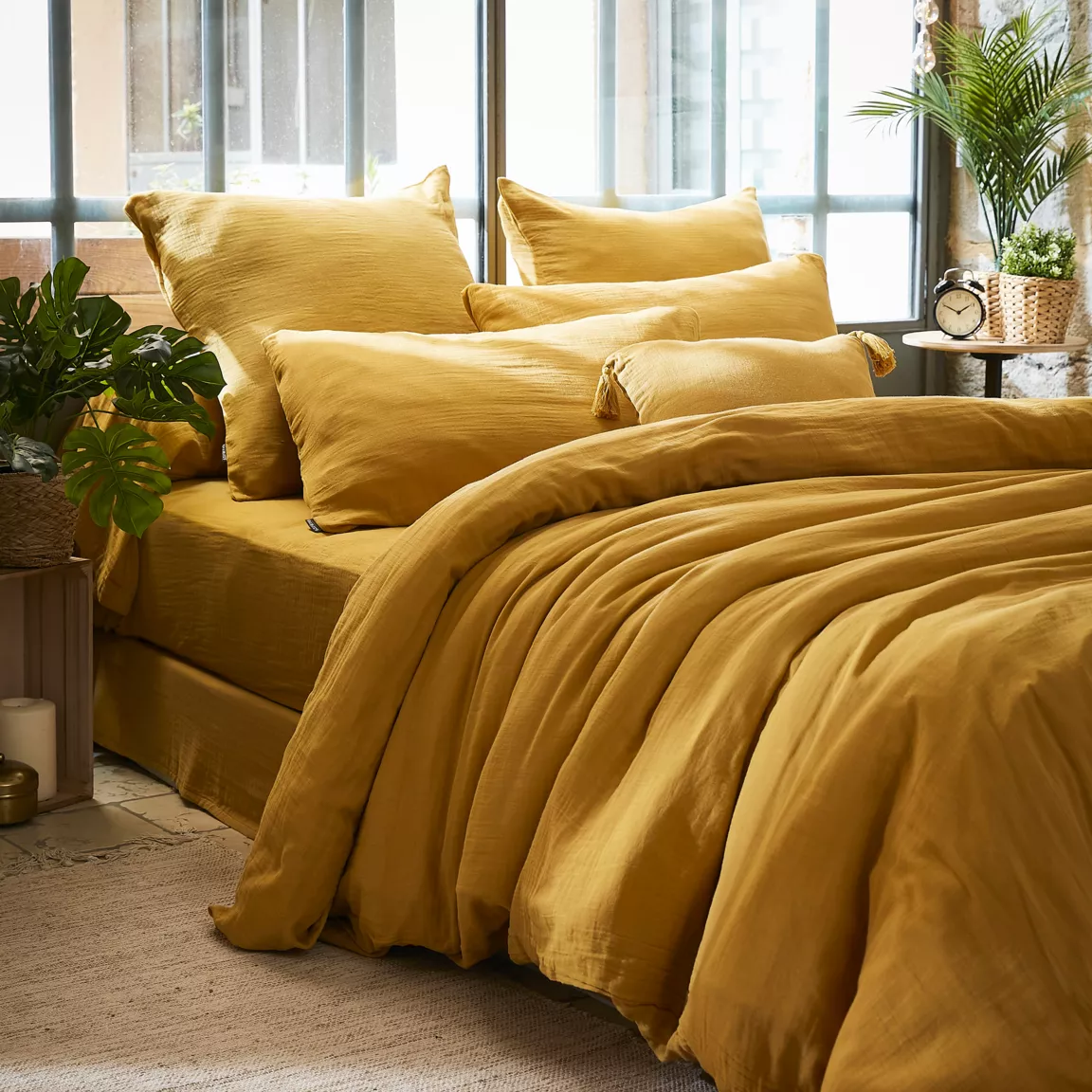 Housse de couette gaze de coton (280 x 240 cm) Gaïa Jaune safran