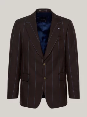 Blazer slim de risca de giz larga com abotoamento simples