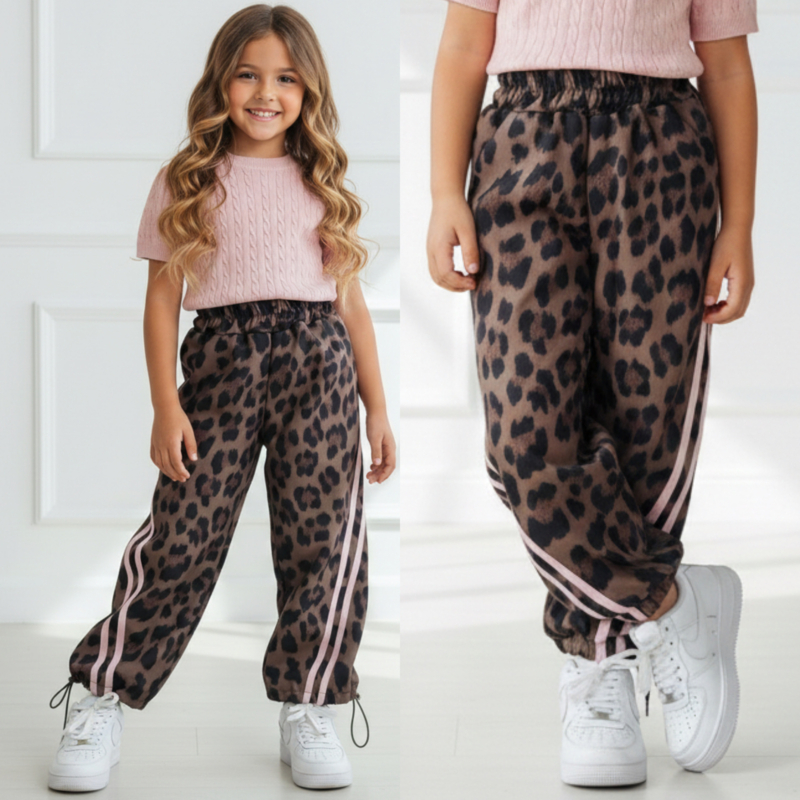 Leopard Parachute Stripe Pants - roze