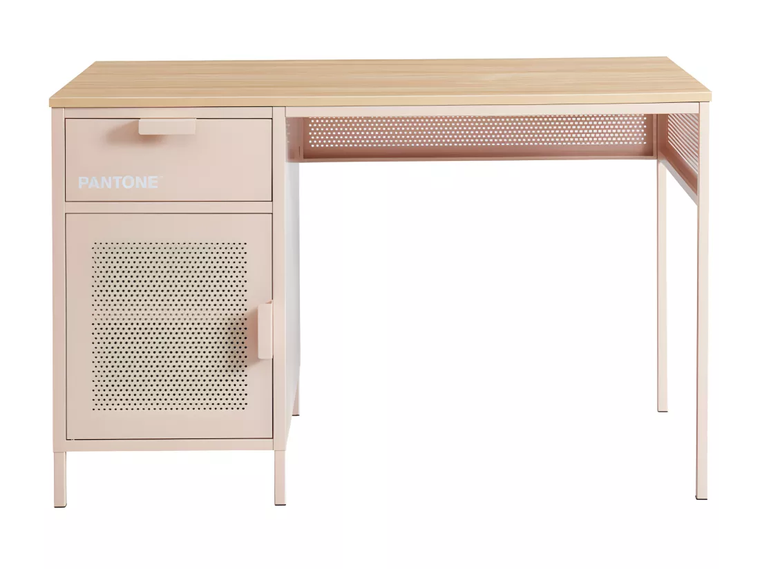 Nino - Bureau 1 porte 1 tiroir en métal PANTONE L120cm - Rose blush
