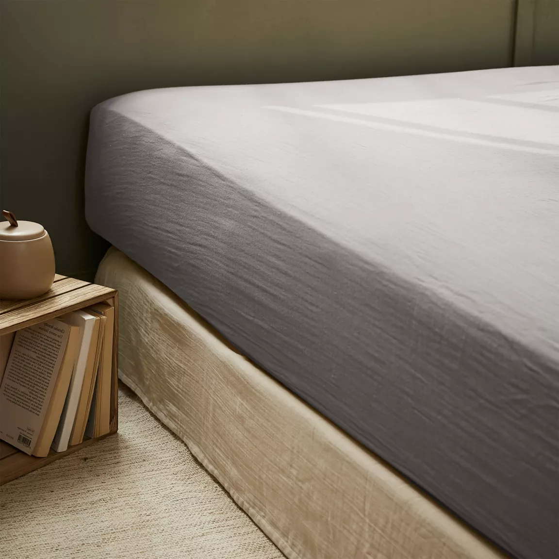 Drap housse gaze de coton (90 x 200 cm) Gaïa Gris granit