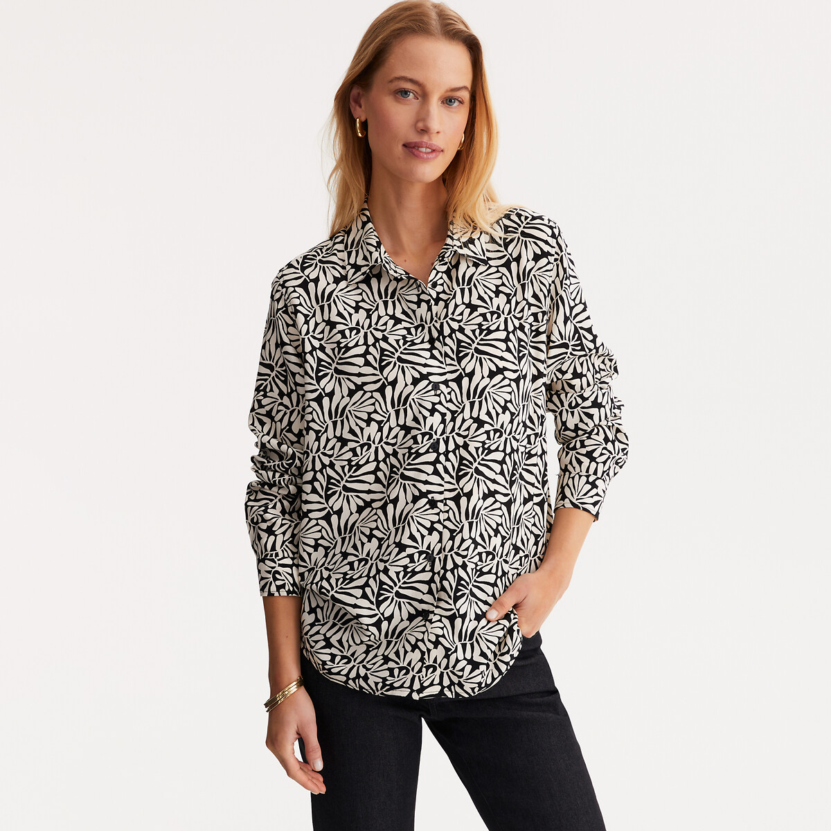 ANNE WEYBURN<br>Camisa fluida com estampa, mangas compridas