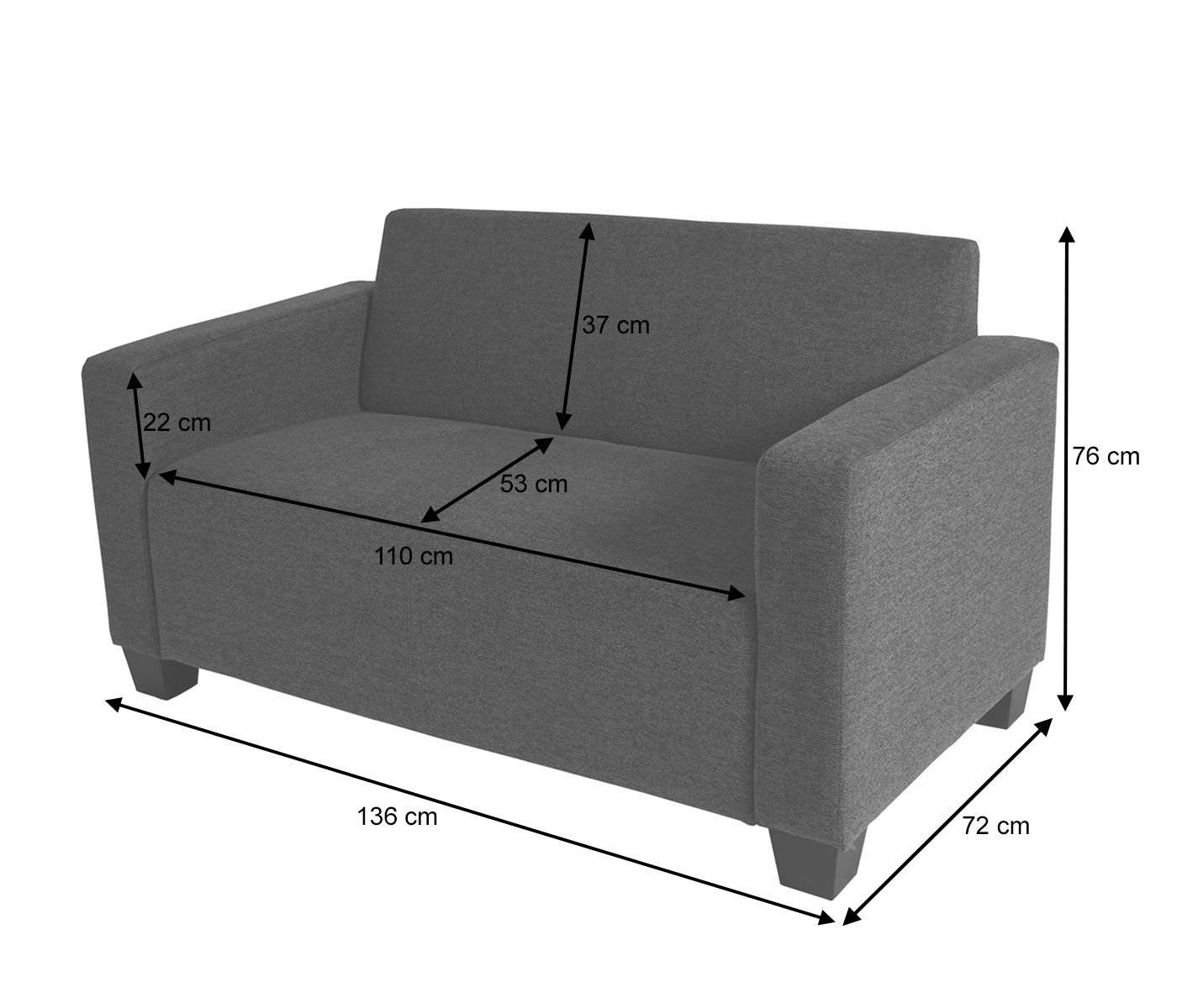 Sofa-Garnitur Couch-Garnitur 2x 2er Sofa Moncalieri Stoff/Textil ~ grau