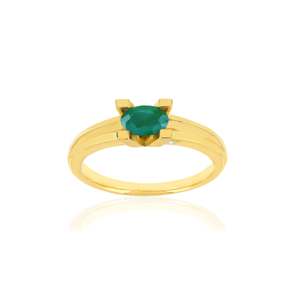 Bague VAN BRILL or jaune 750, émeraude, diamant.