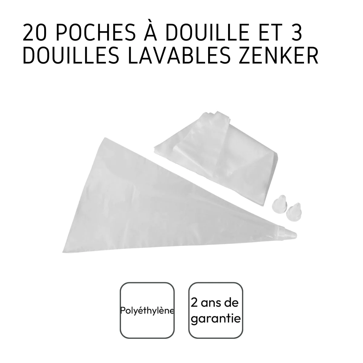 Lot de 20 poches à douille jetables et 3 embouts plastique réutilisabl