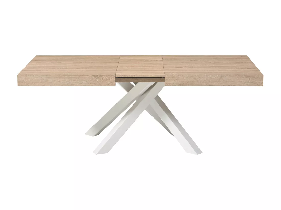 Table à manger extensible 6 à 10 personnes en MDF et métal - Naturel et blanc - CATONAV