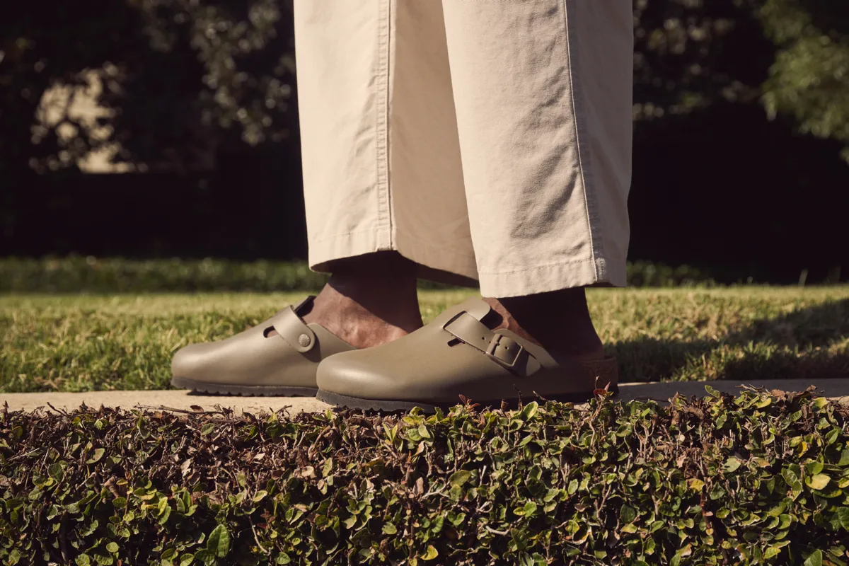 Birkenstock Boston Natural Leather regular Smooth Leather Concrete Gray