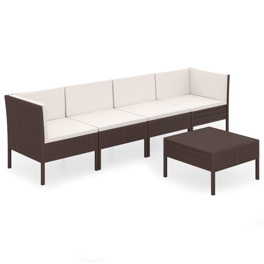 Salon de jardin meuble d'extérieur ensemble de mobilier 5 pièces avec coussins résine tressée marron