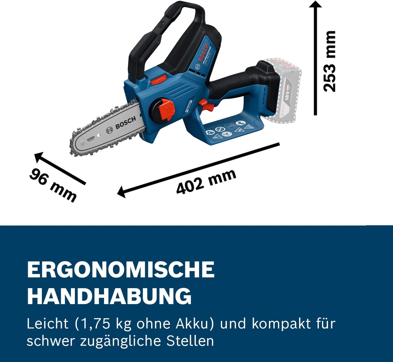 Bosch Professional 18V System Astsäge GKE 18V-15 (bis zu 350 Schnitte pro Akku-Ladung, Schneiden bis 13 cm, bürstenloser Motor, inkl. Schwertschutz 15 cm, ohne Akku)