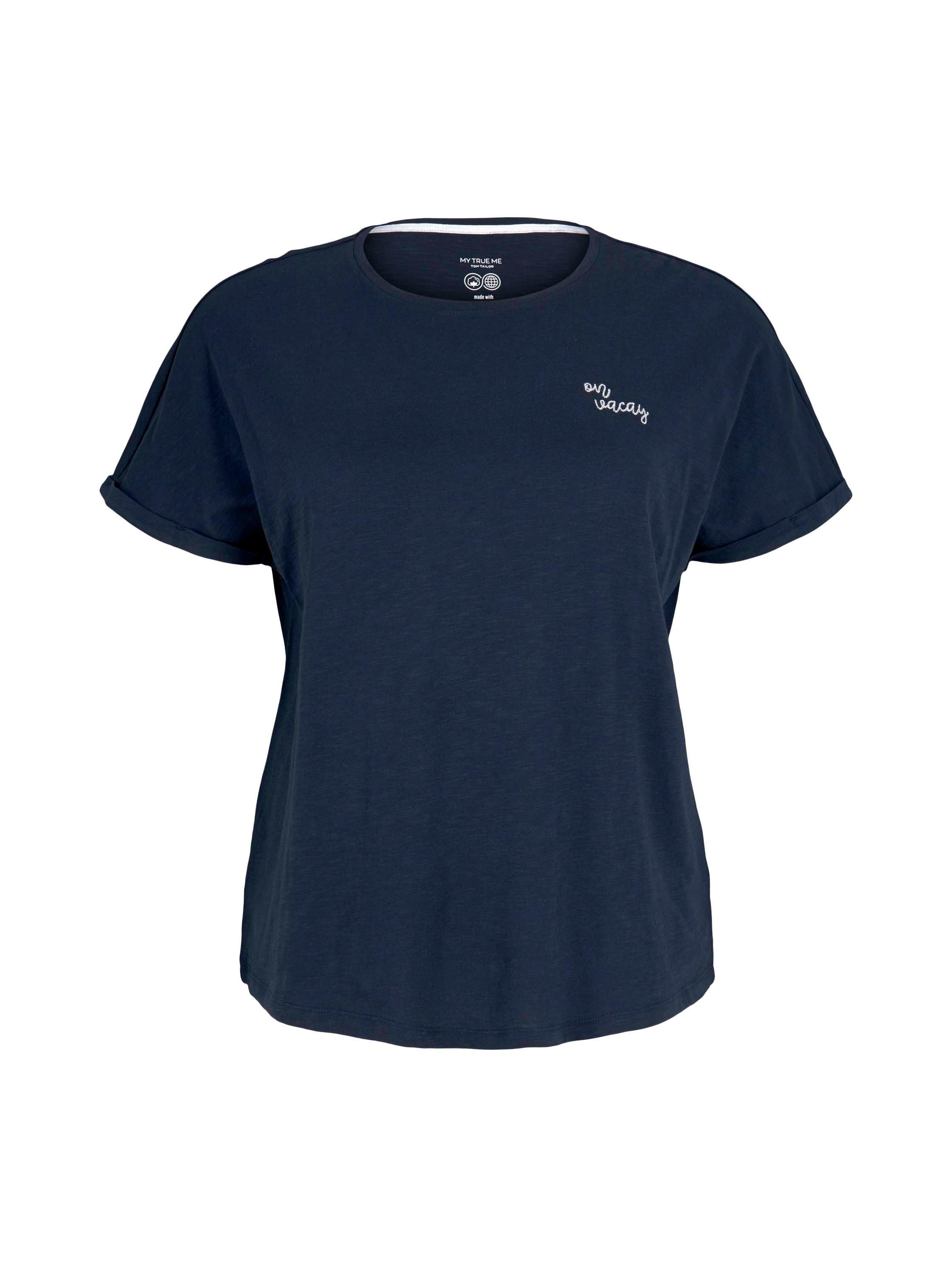 T-Shirt mit Wording-Stickerei auf der Brust