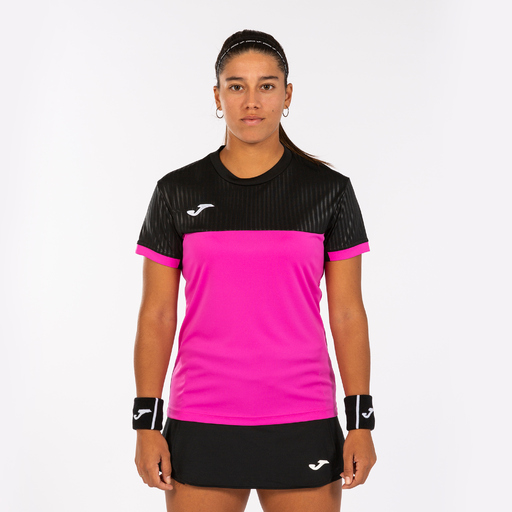 Camiseta Joma Montreal de manga curta rosa fluorescente preta