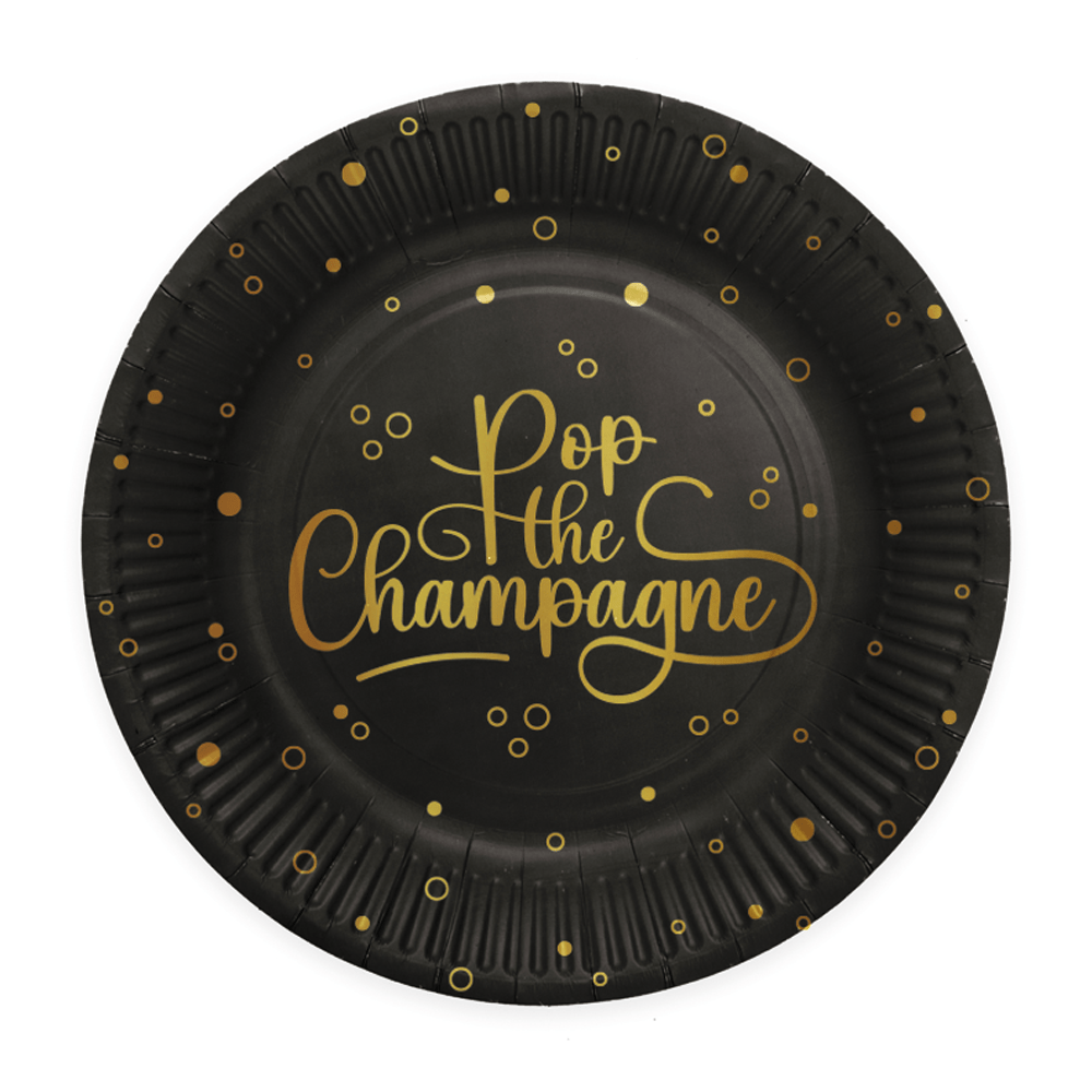 Pop The Champagne Borden Zwart Goud 23cm 8st