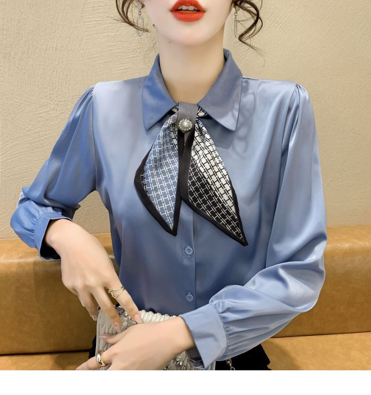 Dragan Pulse - Blouse van chiffon met lange mouwen en strikhals