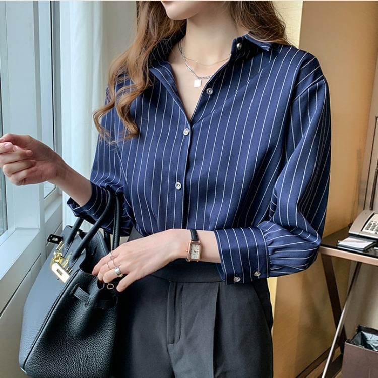 Bamela - Blouse met lange mouwen en krijtstreep