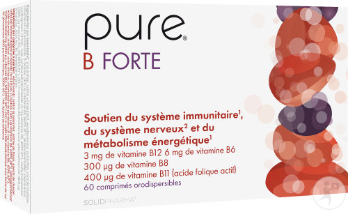 Pure B Forte Vit B acide folique active Fatigue stress système nerveux cheveux 60 comprimés