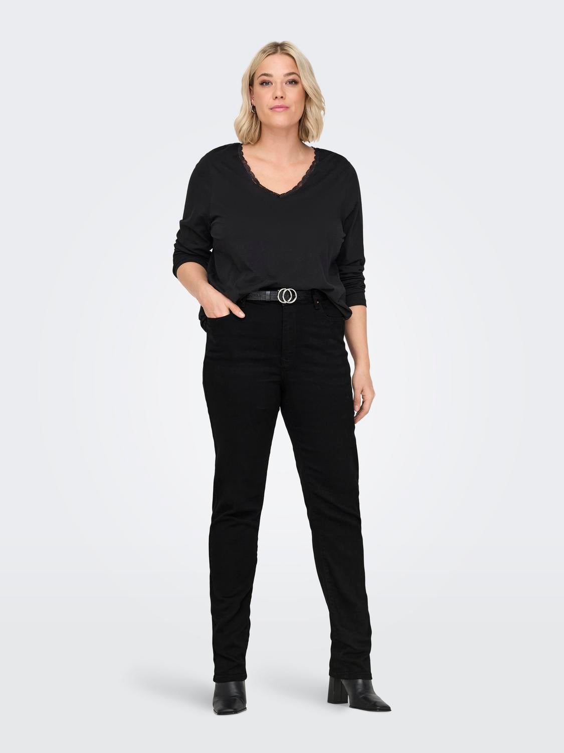 CARSUI Mittlere Taille Slim Fit Jeans Washed Black