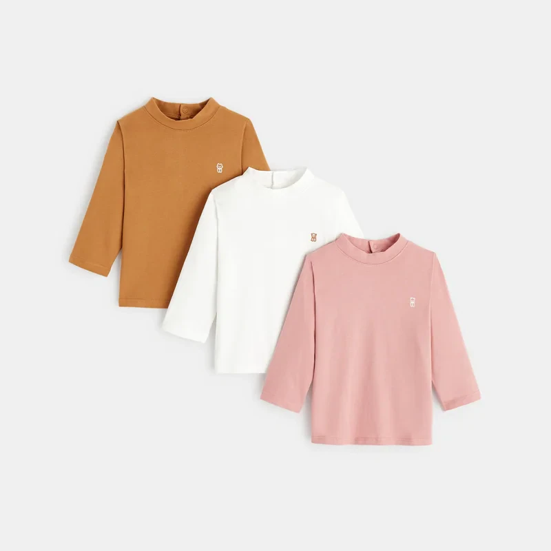 T-shirt uni petit col montant (lot de 3) rose bébé fille Rose