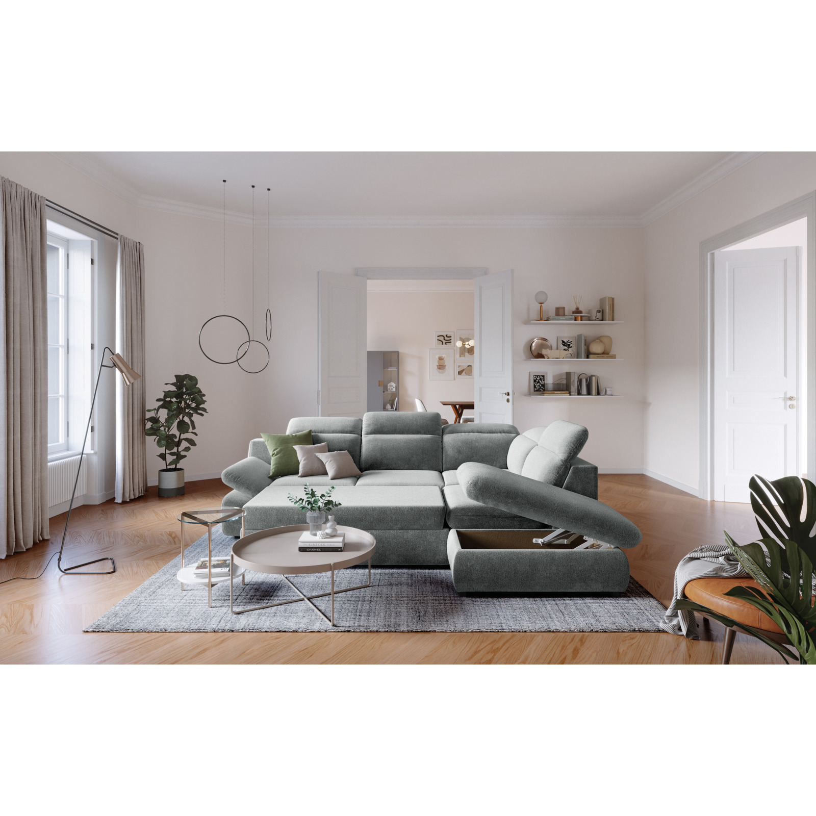 Ecksofa Lorena Stoff, Ottomane rechts