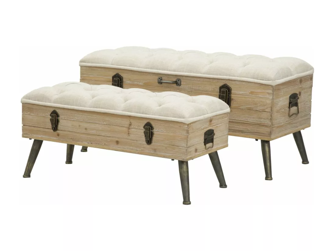 Lot de 2 poufs ouvrants en tissu beige 102x43,5x49,5 - 82x36x37 cm