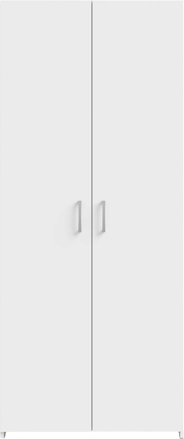 Forte ECONOBOX klassischer Kleiderschrank 80, Schrank mit Zwei Drehtüren und Einlegeböden, Holzwerkstoff, Weiß, 79,7 cm breit, 190,5 cm hoch, 54,4 cm tief