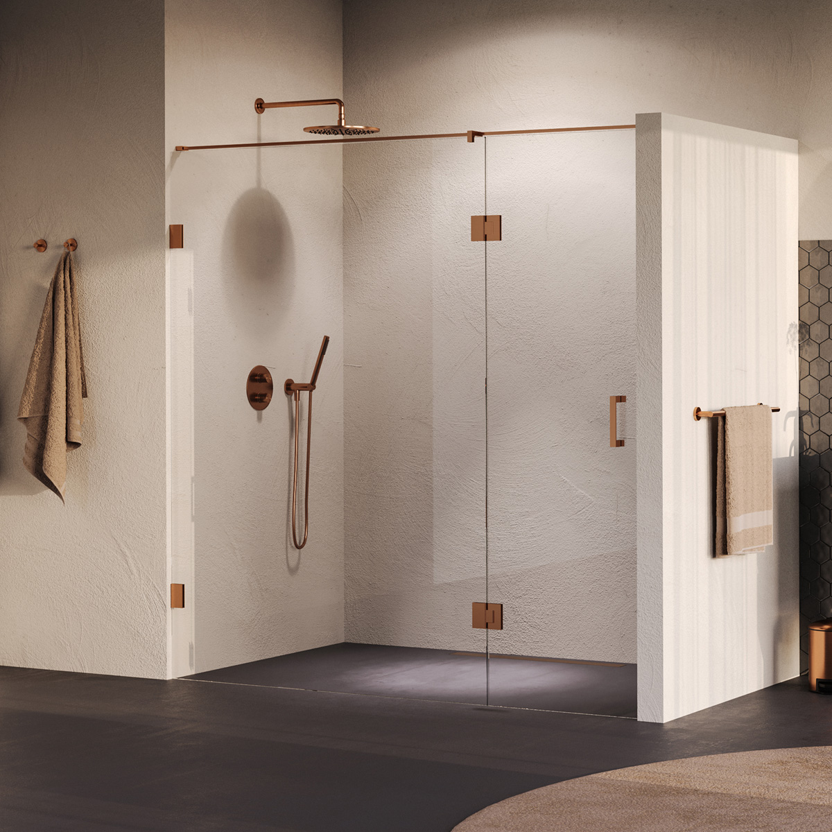 Brauer Void profielloze nisdeur 190cm met draaideur 70cm aan glas koper geborsteld PVD