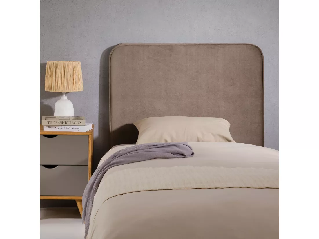 Tête de lit LUNAR 90, En tissu rembourré, Fixation murale Design arrondi moderne, Pour lit 90 cm ou moins, Grège