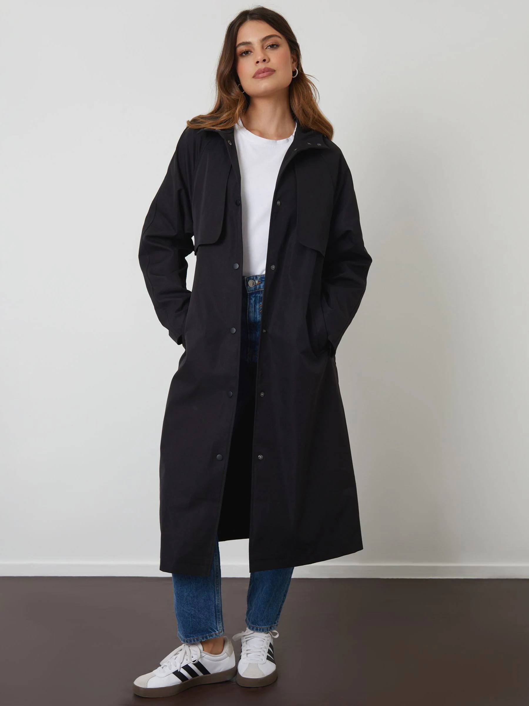 Zwart - Threadbare Longline Hooded Trench Coat