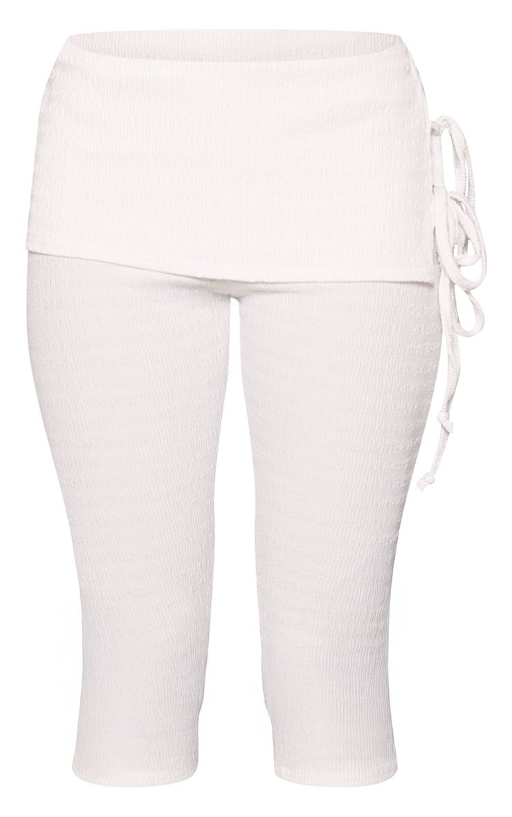 Crème Pantalon Capri Petite À Taille Nouée Et Texture