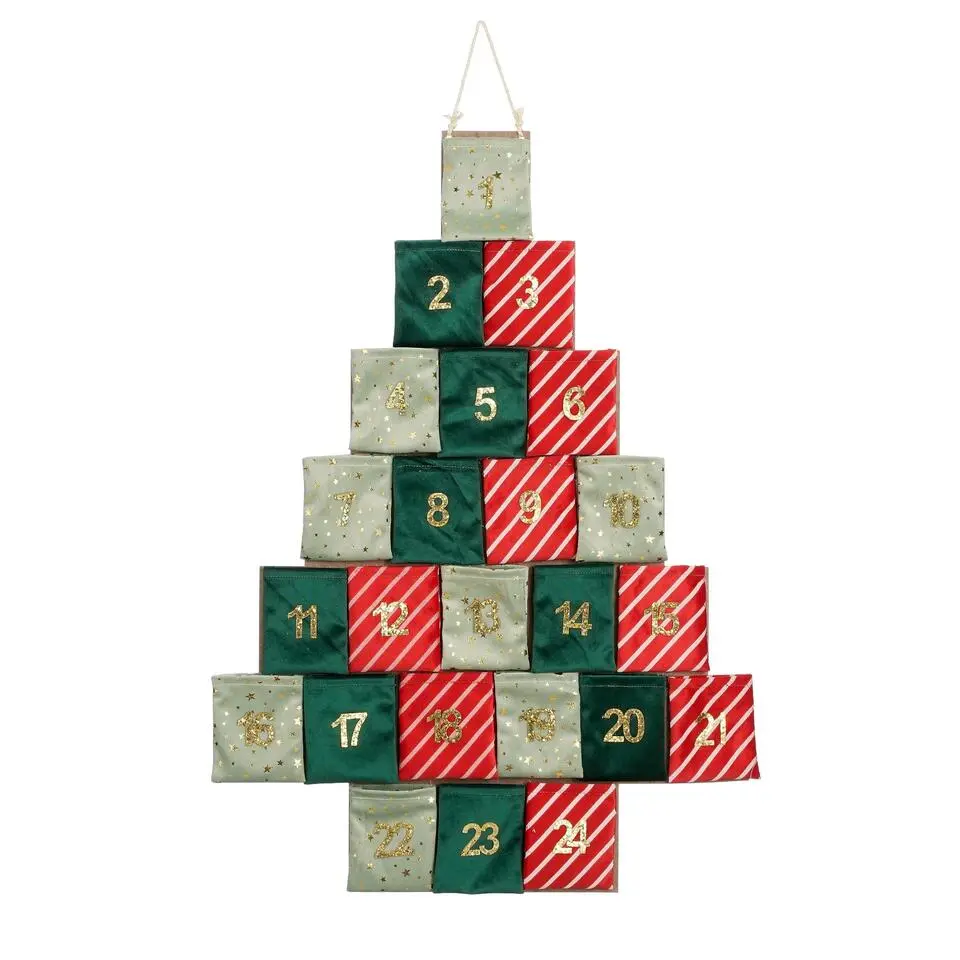 Mica Decorations Adventskalender - L72 x B1 x H51 cm - Groen, Rood