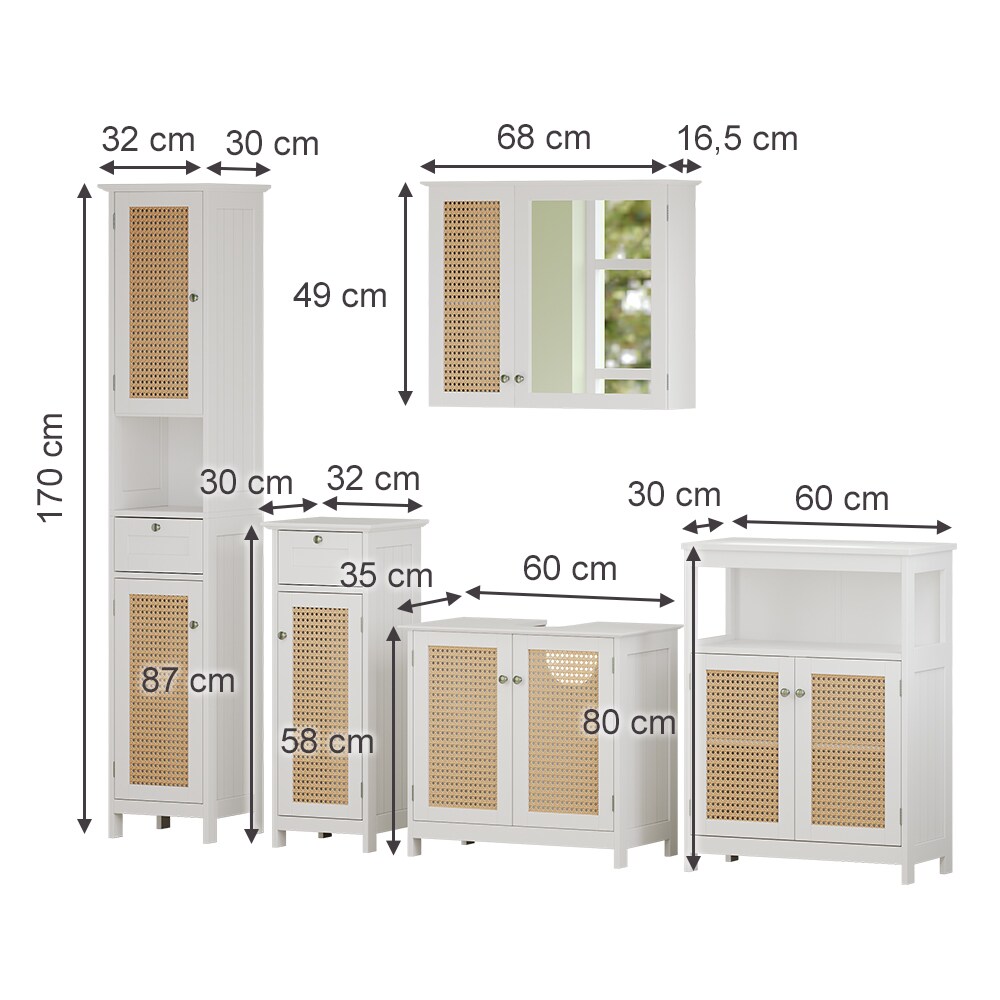 Vicco Badmöbel-Set Rosario, Weiß, moderne Serie, Badezimmer, dekorative Front, Spiegelschrank, Waschtischunterschrank, Midischrank, Hochschrank, Sideboard