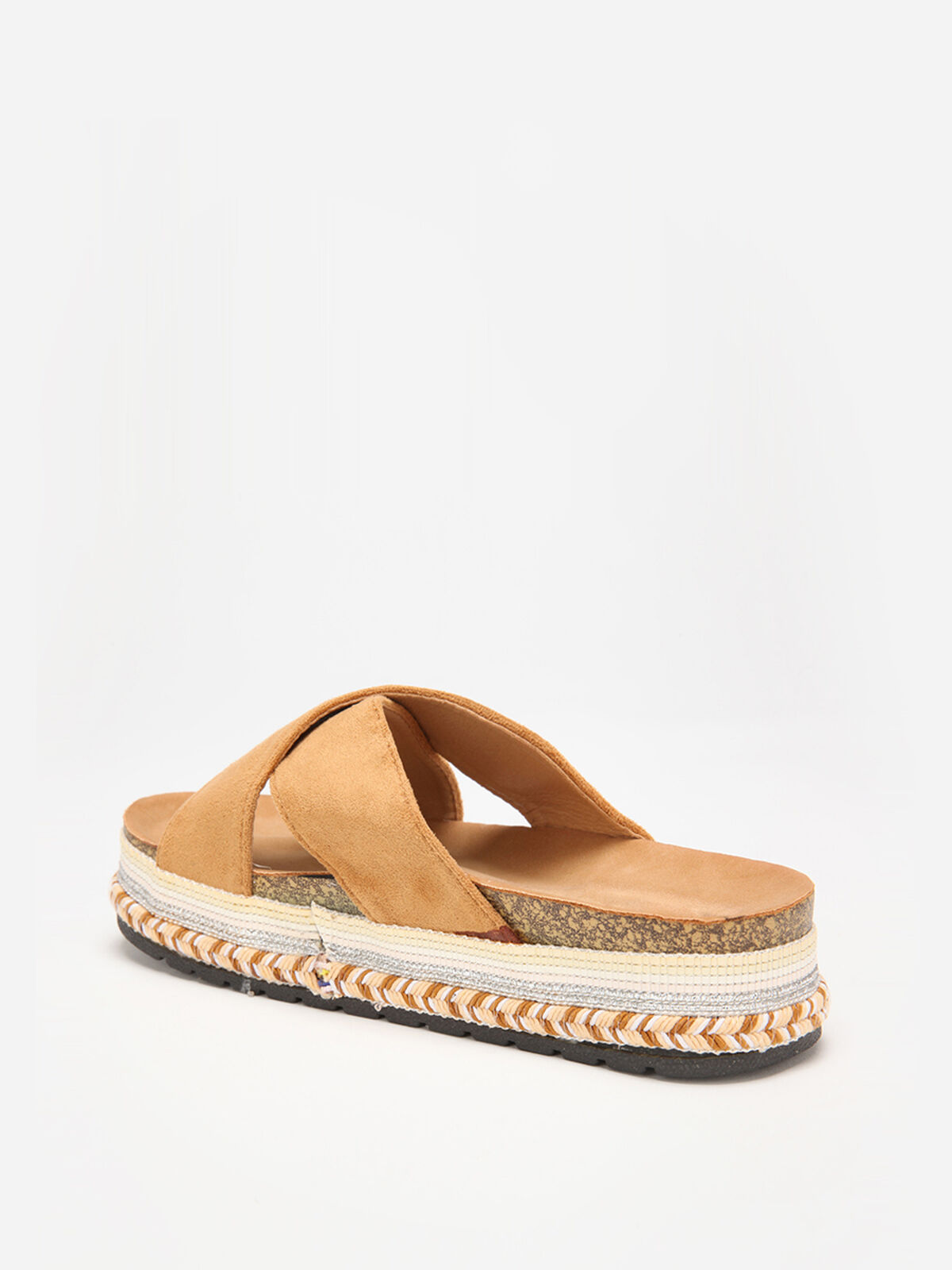 Mules en suédine à plateforme fantaisie- Camel
