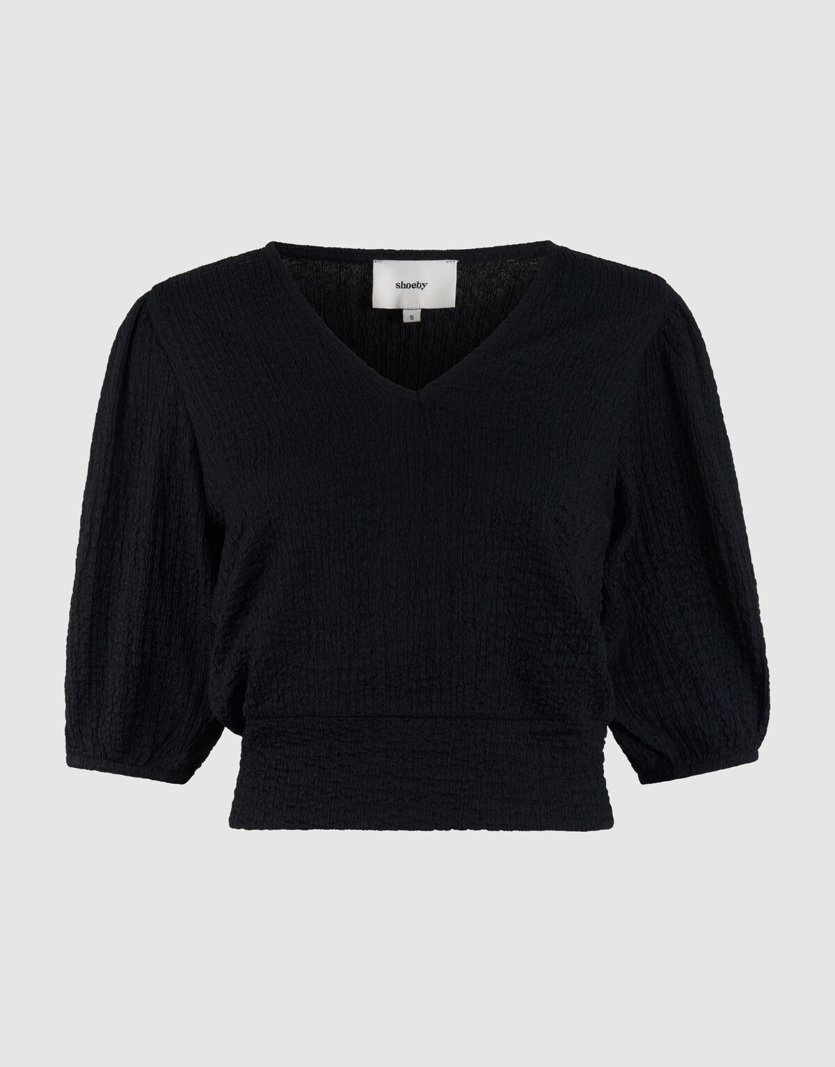 Crinkle V-Hals Top Zwart
