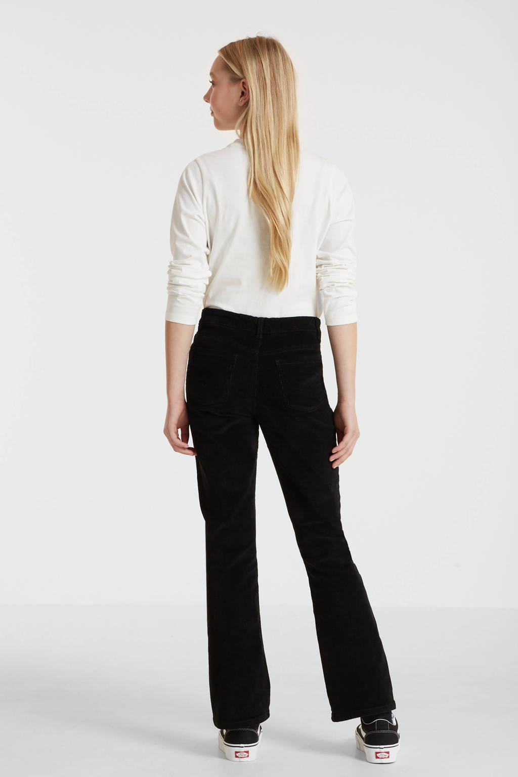 anytime corduroy flared broek zwart