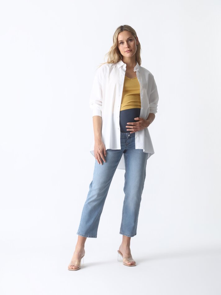 Calça jeans reta para gestantes - Índigo