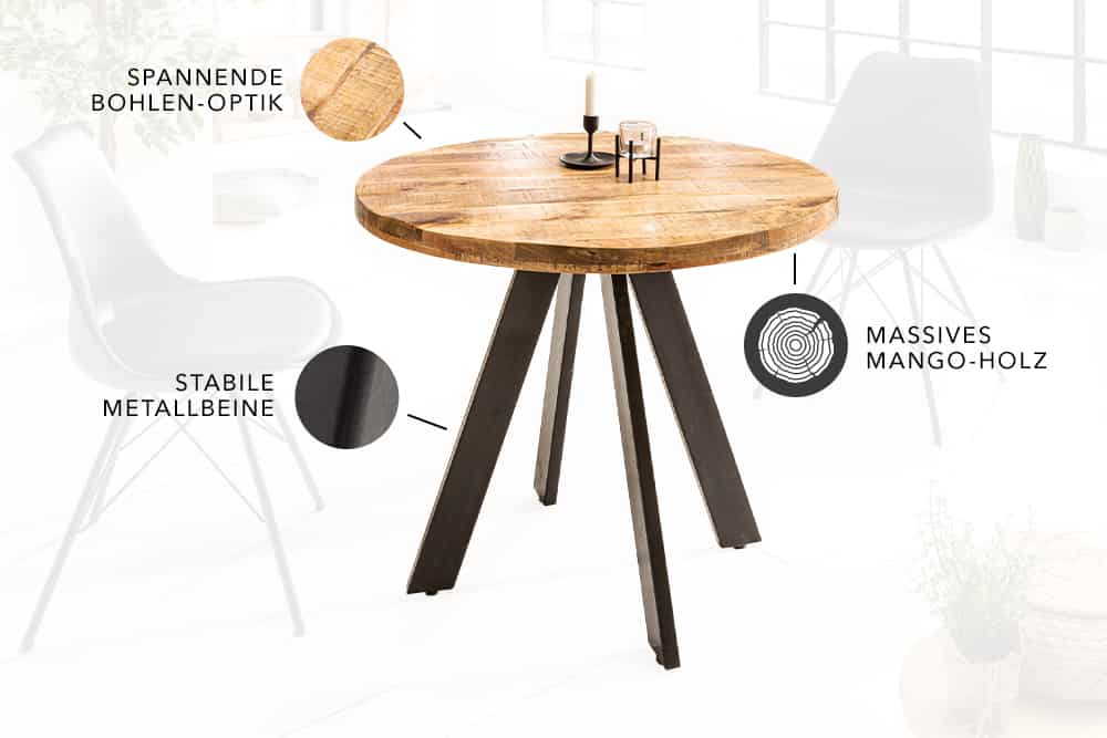 riess-ambiente Esstisch IRON CRAFT - massiv 80cm rund natur Mangoholz Esszimmer Metallbeine
