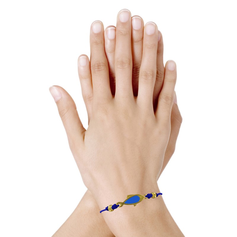 Bracelet Lien Poisson en Laiton Doré Translucide - Bleu
