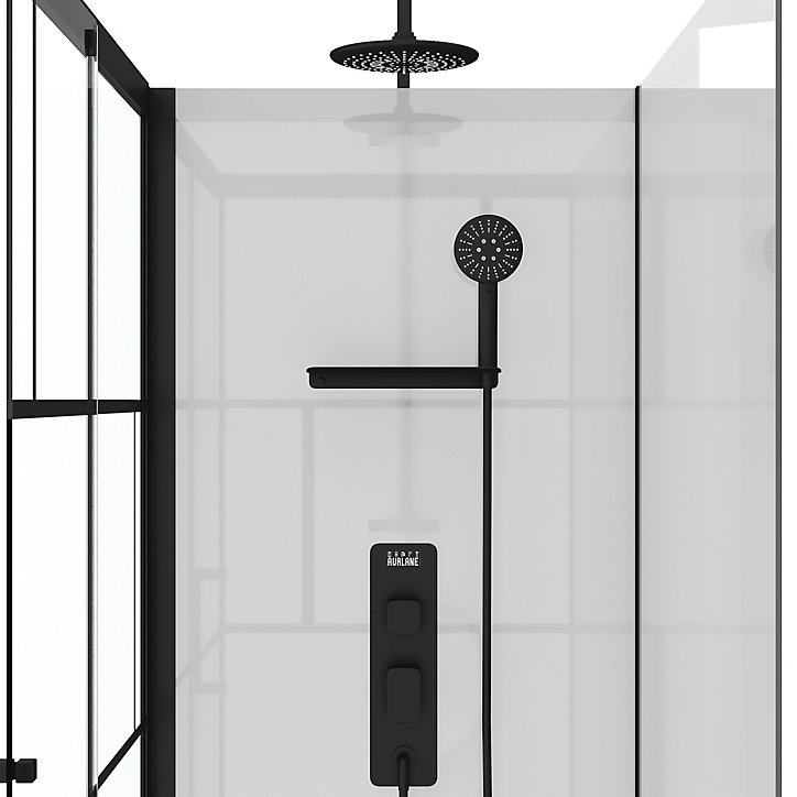 Cabine de douche avec mitigeur mécanique 80 x 110 cm, noir et blanc, Galedo Graphic