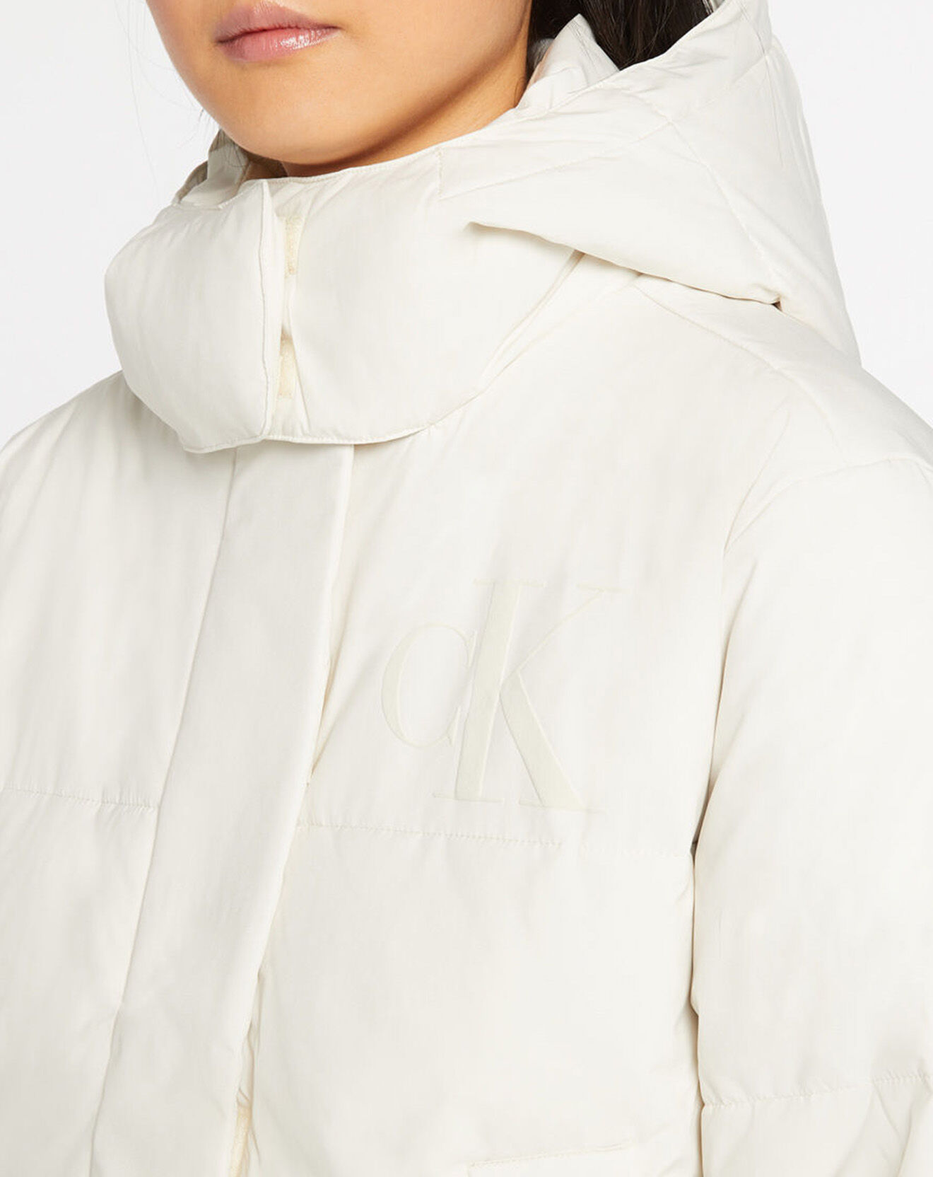 Calvin Klein Jeans Doudoune Oversize Capuche écrue