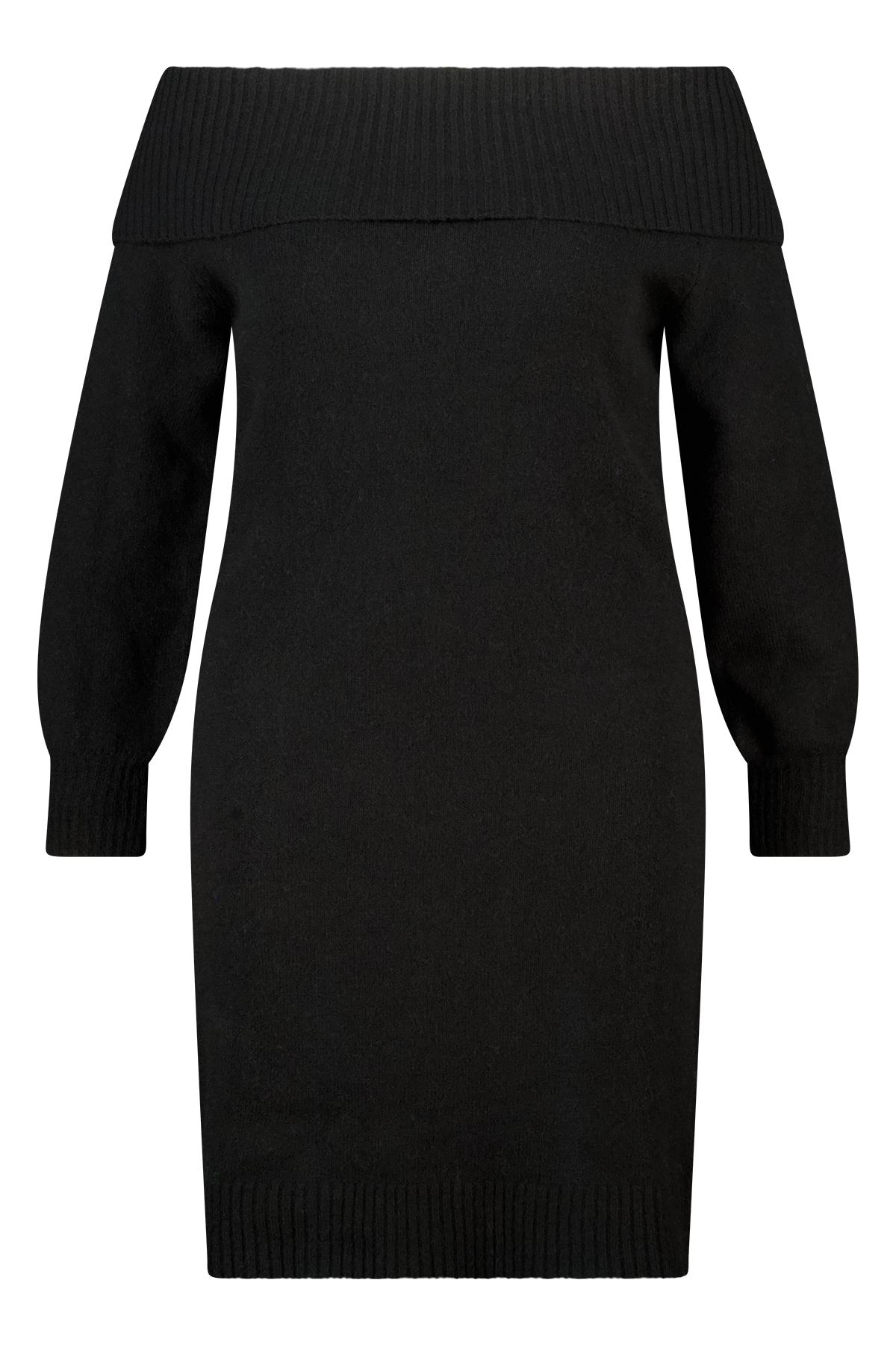 Gebreide off-shoulder jurk Zwart