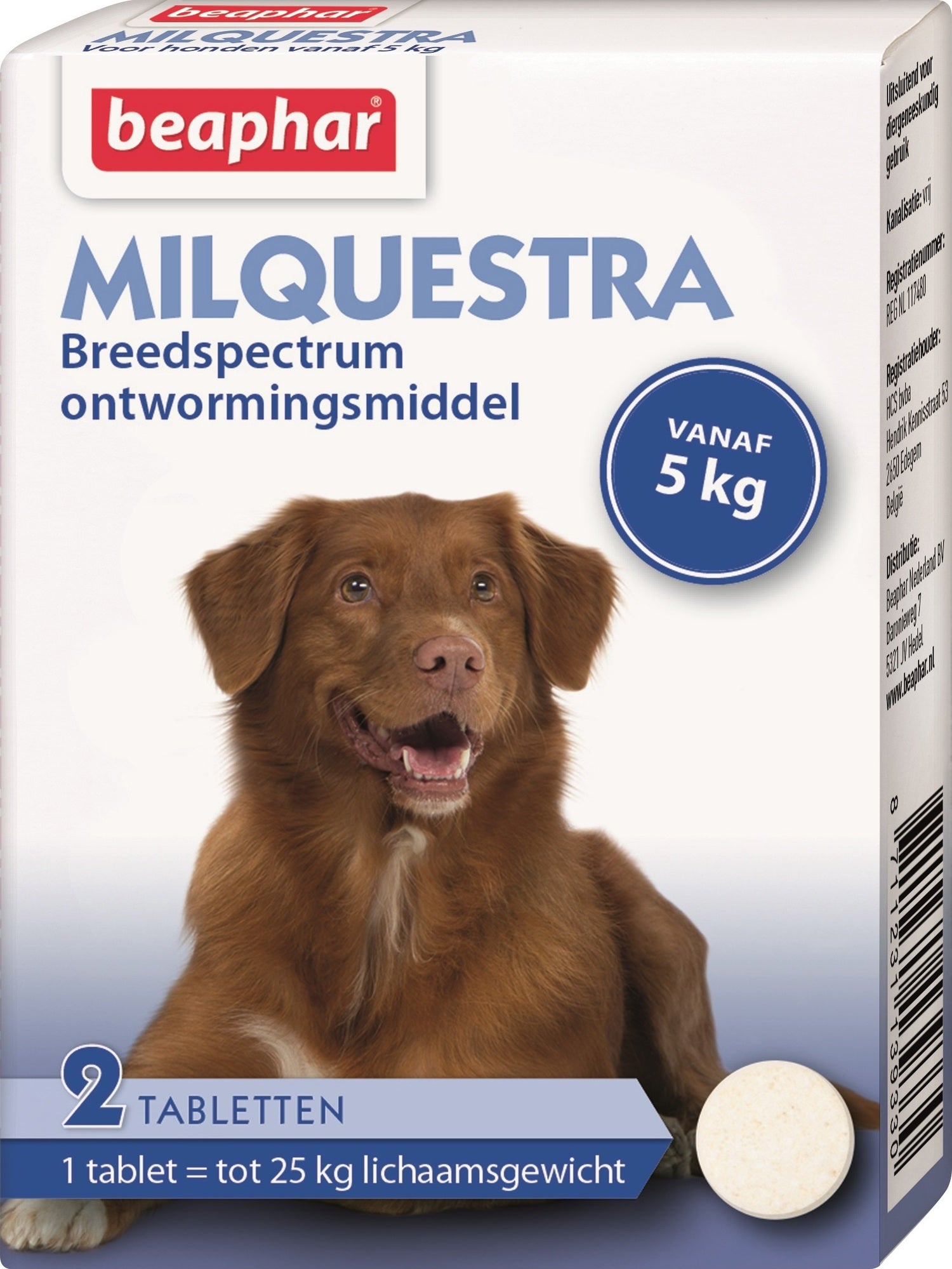 Beaphar Milquestra ontwormingsmiddel hond 5-50 kg 2 tabletten