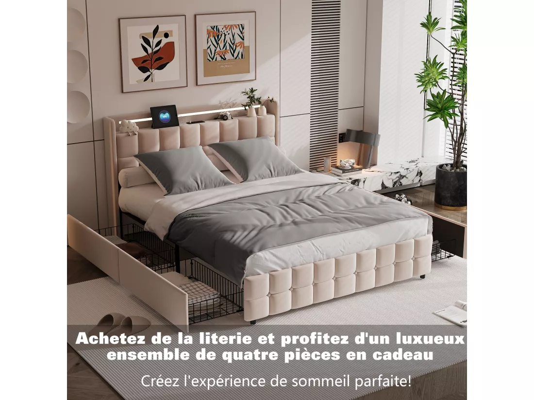 Parure de lit 3 pièces, d'oreiller*2(80 x 80),drap-housse(160 x 200)+housse de couette(155 x 220),Gris foncé+gris clair,polyester