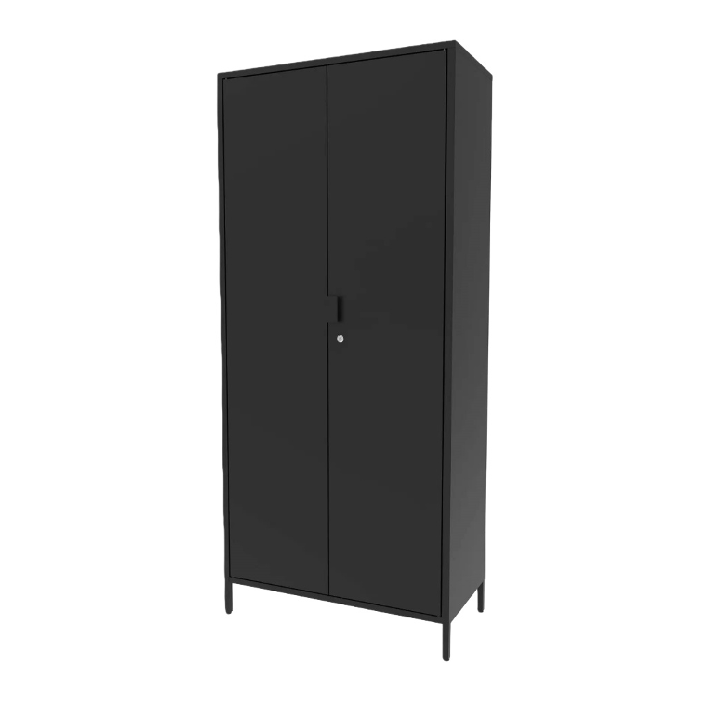 Armoire métallique noire à deux portes avec serrure
