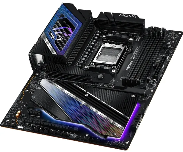 ASRock Phantom Gaming X870E NOVA WiFi - Bundkort - ATX - Socket AM5 - AMD X870E Chipset - USB4, USB 3.2 Gen 1, USB 3.2 Gen 2, USB-C 3.2 Gen 2x2 - 5 Gigabit Ethernet, Wi-Fi 7, Bluetooth - onboard grafik (CPU påkrævet) - HD Audio (8-kanaler)