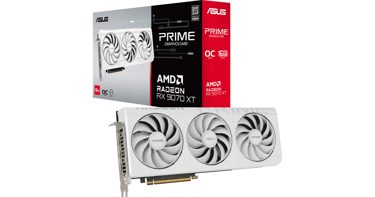 ASUSRadeon RX 9070 XT PRIME WHITE OC Edition grafische kaart  (Wit, 3x DisplayPort, 1x HDMI 2.1, RDNA4)