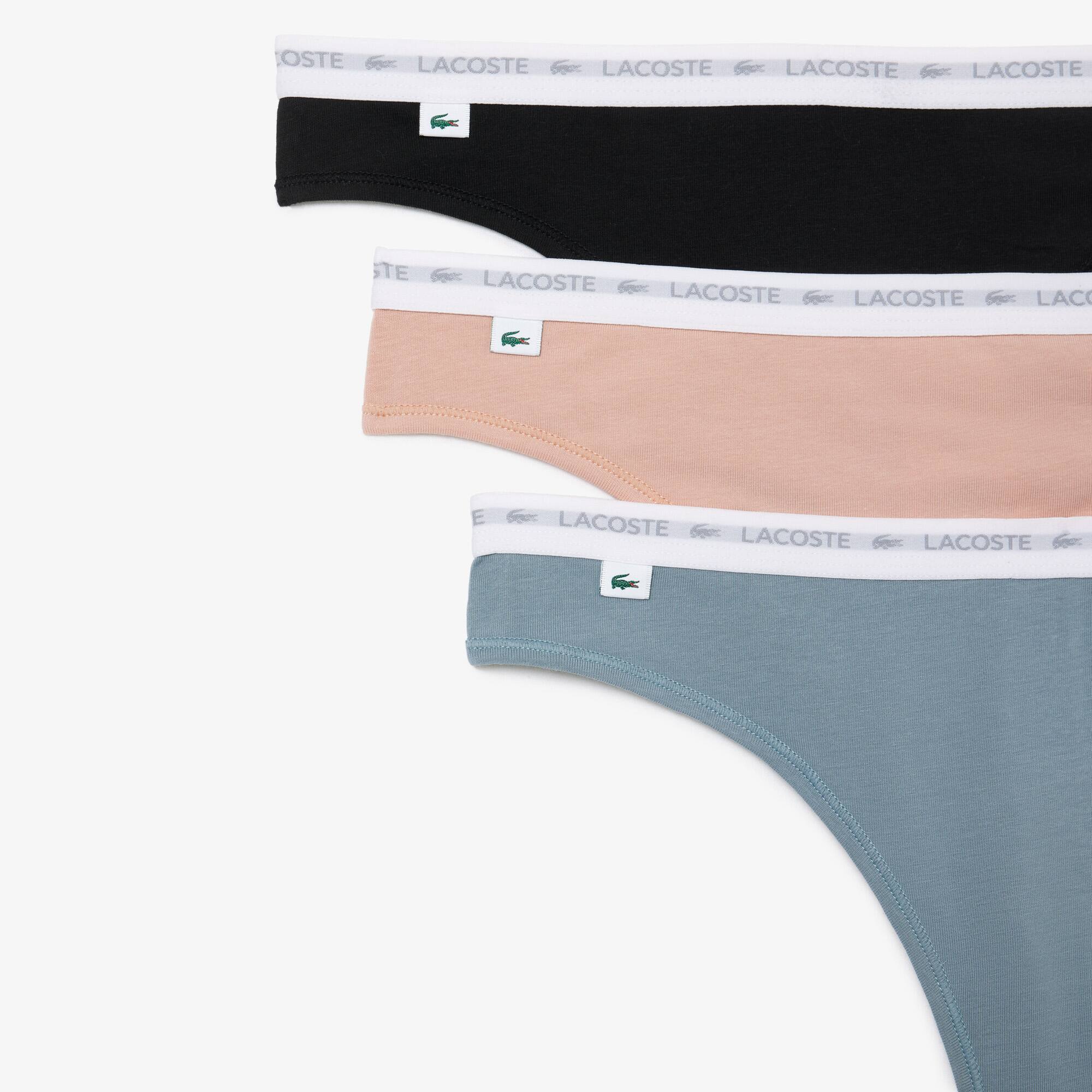 Lot de 3 strings siglées en coton stretch Culottes & bas - Noir - Lacoste - Femme